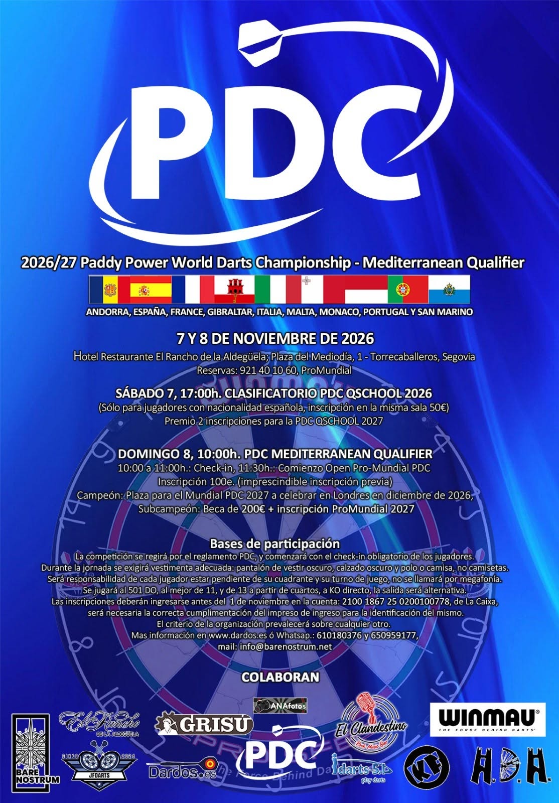 Cartel PDC Mediterranean Qualifier 2026/27 Torrecaballeros Segovia